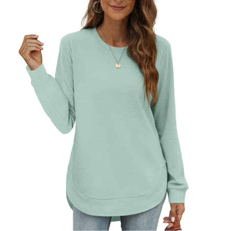 Hot Sale-Women's Sweatshirt Crewneck Curved Hem