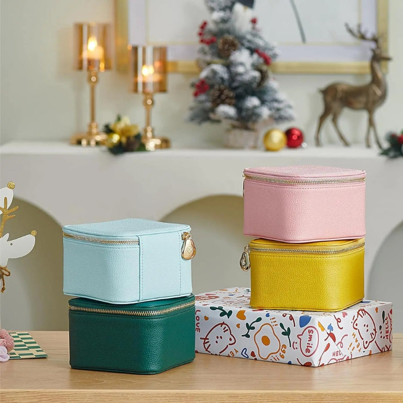 Women Travel Jewelry Box Wi 6 Velvet Zippered Poets Earring Nelace Ring Storage Box Genuine Leaer Simple Jewelry Case