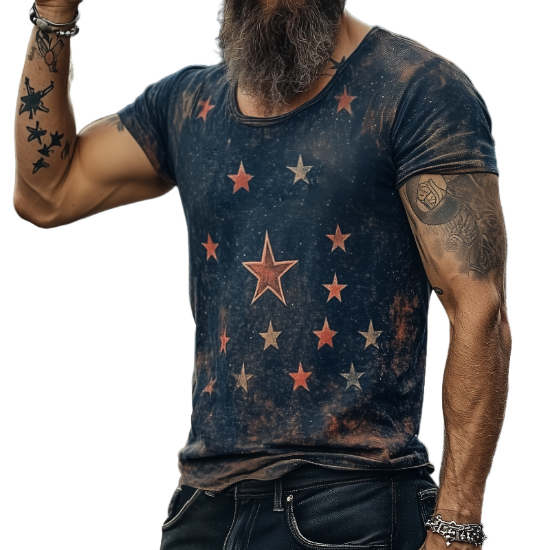 Mens Retro Casual Star Universe Printed Round Ne Short Sleeve T Shirt Mta2112c7to