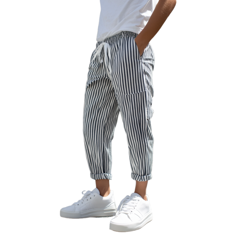 Mens Casual Cotton Blend Striped Elastic Waist Tapered Pants Mta1006d9m