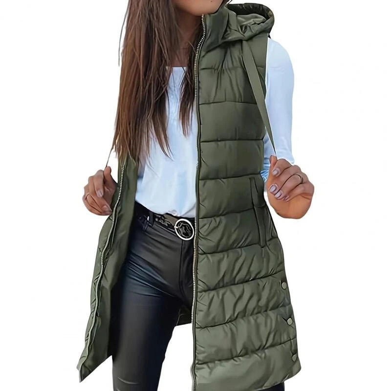 โ๏ธ Women Long Puffer Vest ๐ | Solid Color | Sleeveless | Hooded | Winter Wear (Liquidation)
