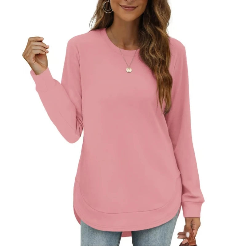 Hot Sale-Women's Sweatshirt Crewneck Curved Hem