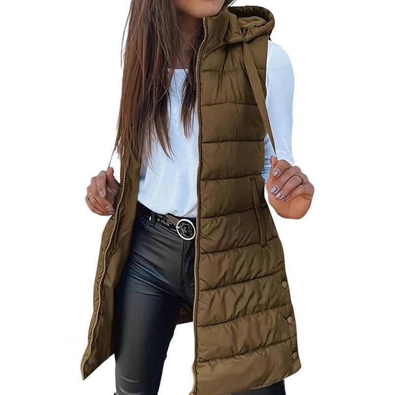 โ๏ธ Women Long Puffer Vest ๐ | Solid Color | Sleeveless | Hooded | Winter Wear (Liquidation)