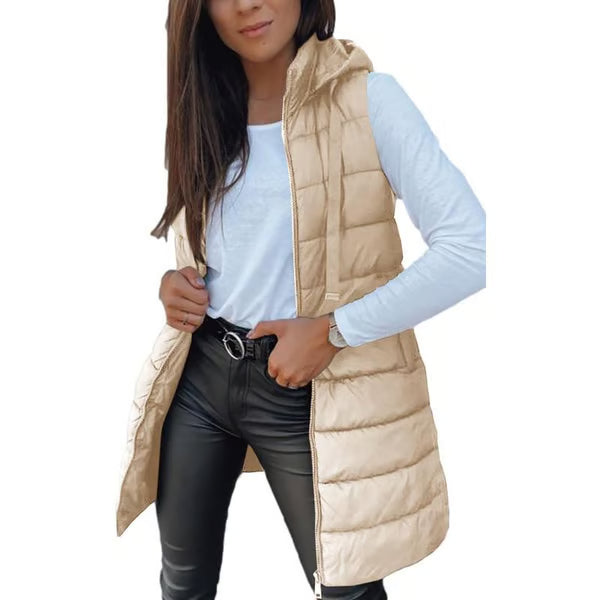 โ๏ธ Women Long Puffer Vest ๐ | Solid Color | Sleeveless | Hooded | Winter Wear (Liquidation)
