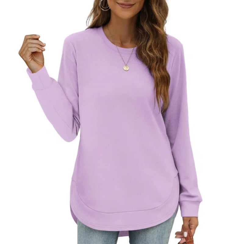 Hot Sale-Women's Sweatshirt Crewneck Curved Hem