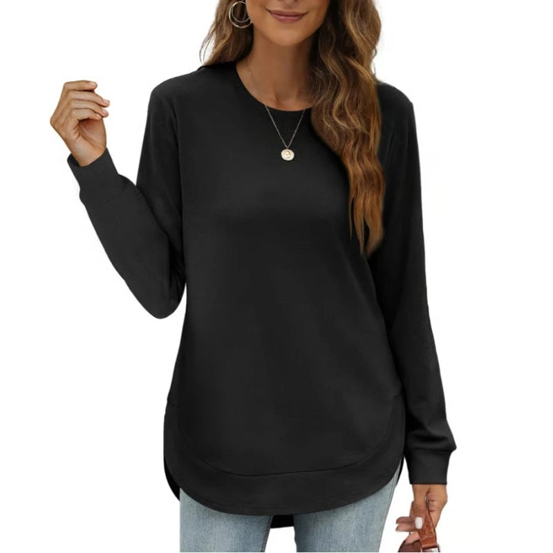 Hot Sale-Women's Sweatshirt Crewneck Curved Hem