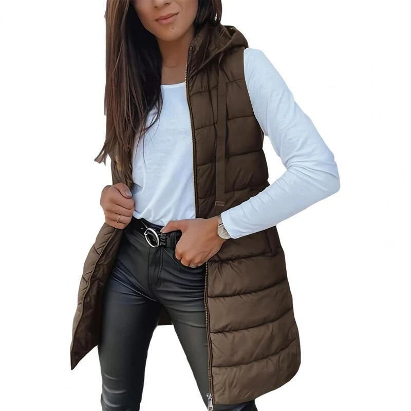โ๏ธ Women Long Puffer Vest ๐ | Solid Color | Sleeveless | Hooded | Winter Wear (Liquidation)