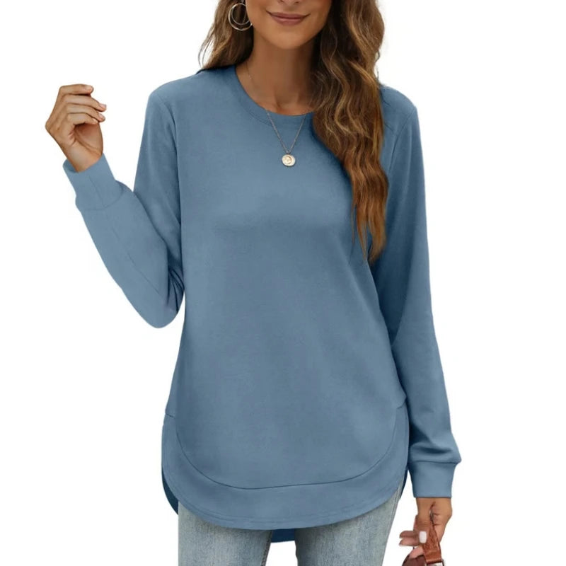 Hot Sale-Women's Sweatshirt Crewneck Curved Hem
