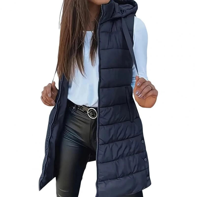 โ๏ธ Women Long Puffer Vest ๐ | Solid Color | Sleeveless | Hooded | Winter Wear (Liquidation)