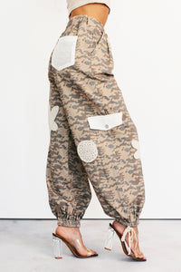 Sun Comes Up POL Drawstring Denim Joggers (Beige Camo) - NanaMacs