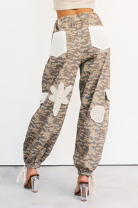 Sun Comes Up POL Drawstring Denim Joggers (Beige Camo) - NanaMacs