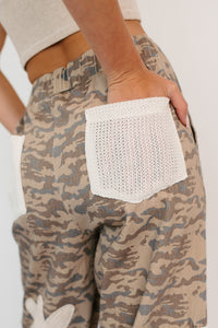 Sun Comes Up POL Drawstring Denim Joggers (Beige Camo) - NanaMacs