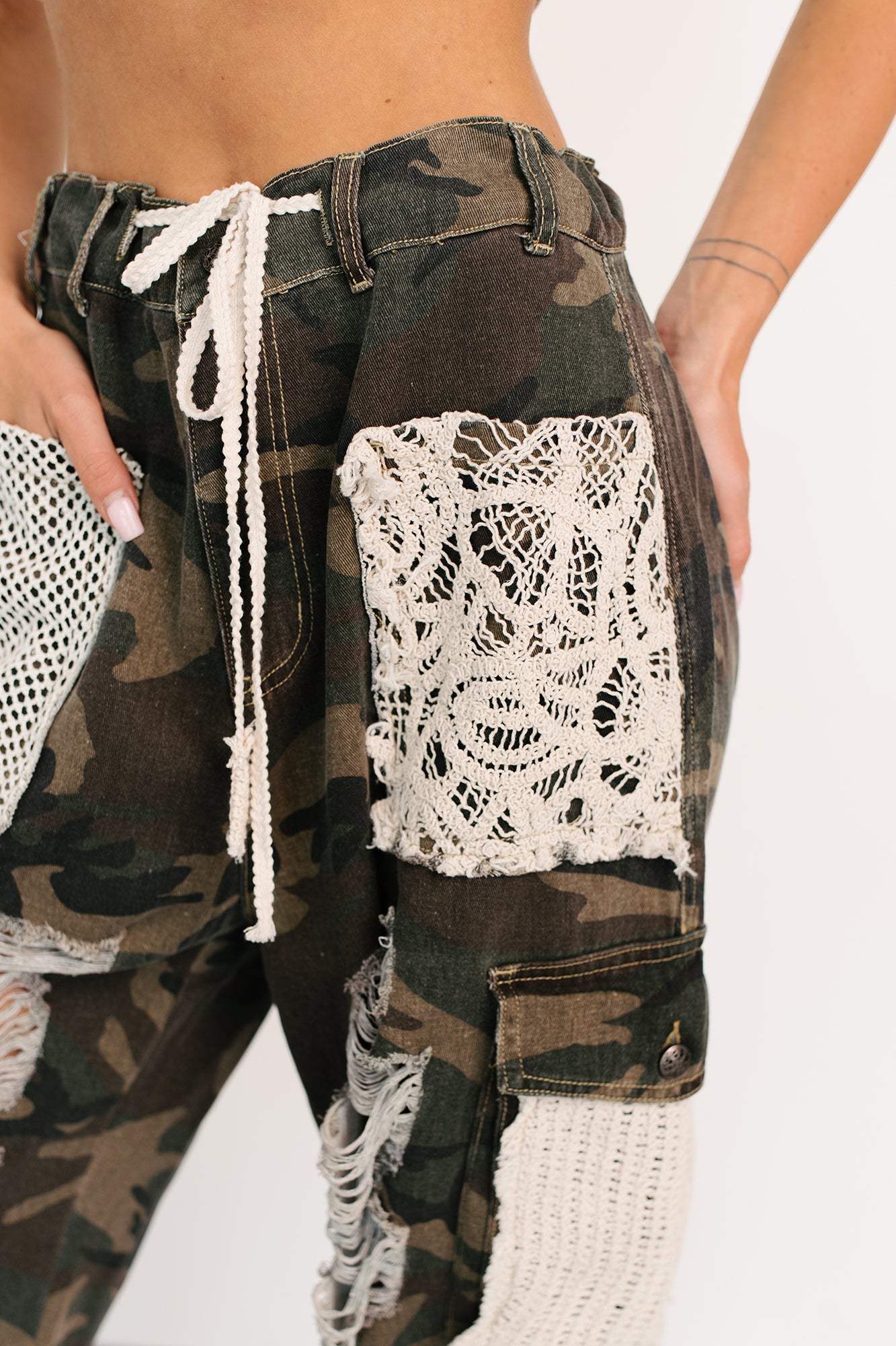 On Duty Cutie Distressed Cargo POL Joggers (Camo) - NanaMacs
