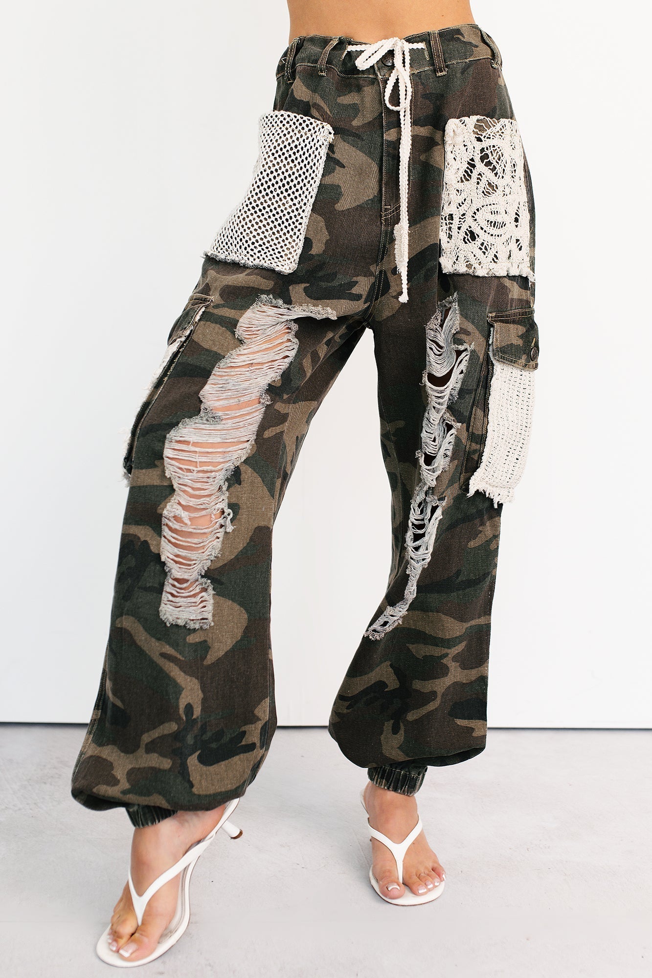 On Duty Cutie Distressed Cargo POL Joggers (Camo) - NanaMacs