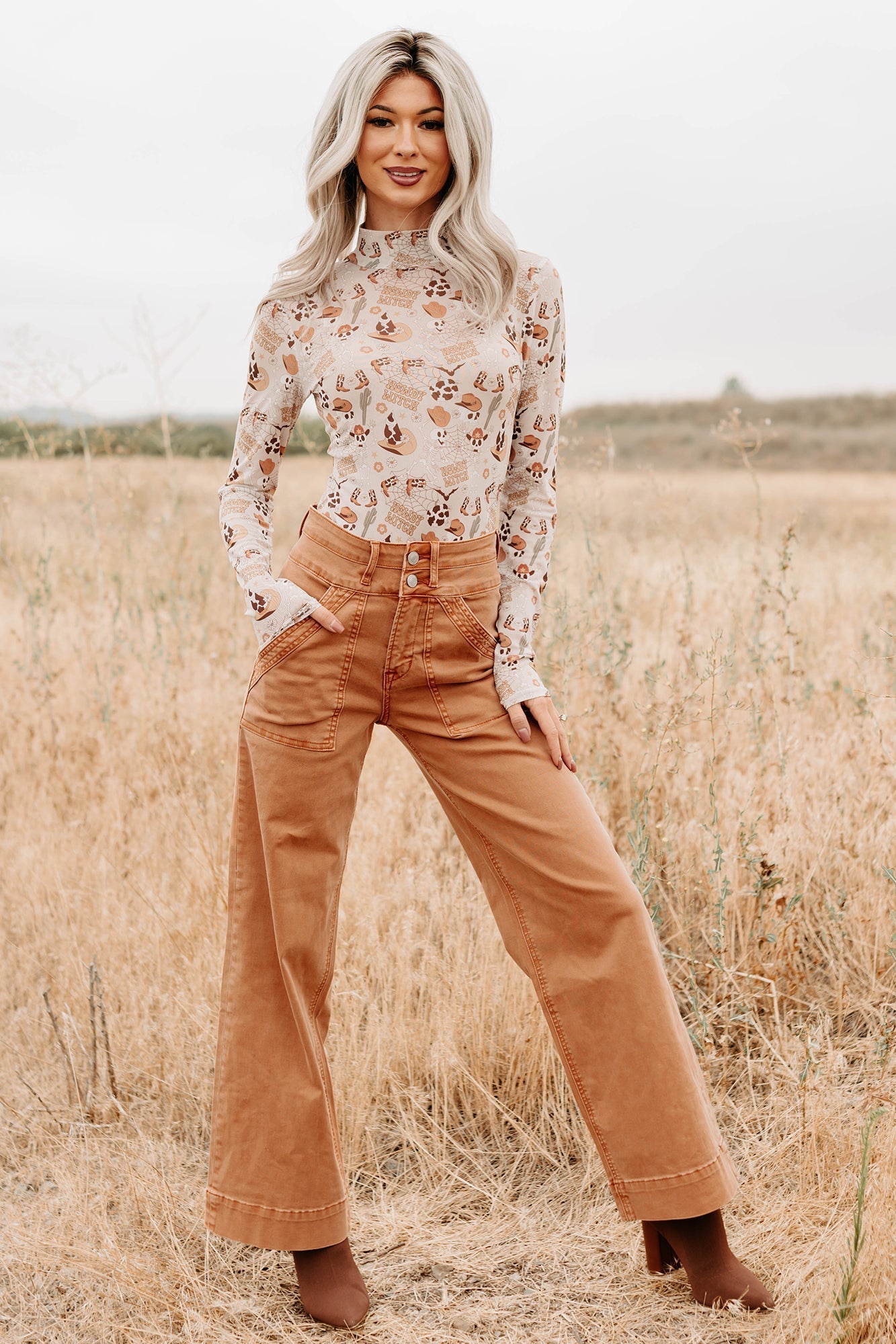 Henley Wide Leg Mica Denim Jeans (Cinnamon) - NanaMacs