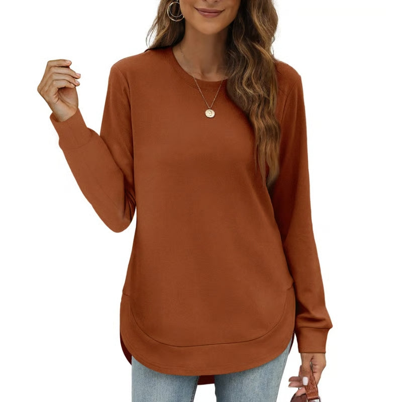 Hot Sale-Women's Sweatshirt Crewneck Curved Hem