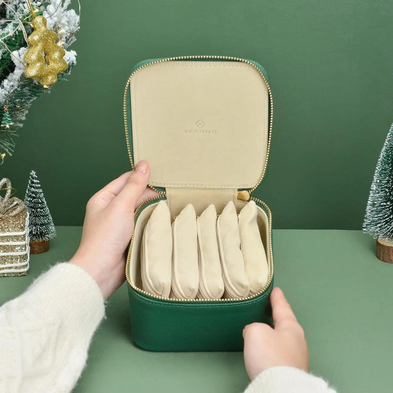 Women Travel Jewelry Box Wi 6 Velvet Zippered Poets Earring Nelace Ring Storage Box Genuine Leaer Simple Jewelry Case