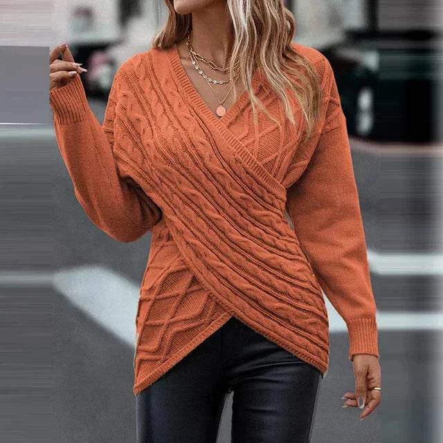 Asymmetrical Vne Wrap Knit Sweater - AngraBech