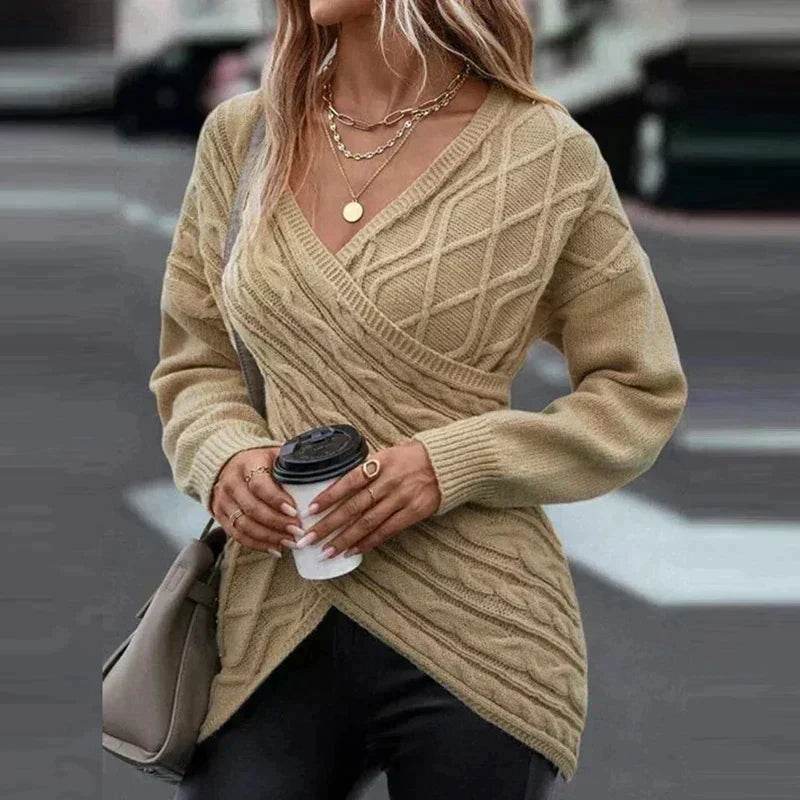 Asymmetrical Vne Wrap Knit Sweater - AngraBech