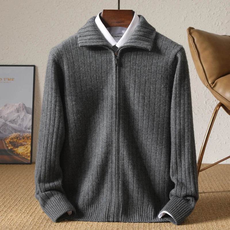 Merino Wool Ribbed Zip Up Cardigan 1 - AngraBech