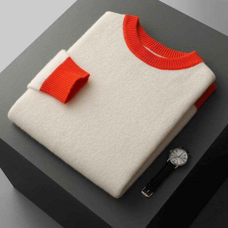 Casual Wool Contrast Knit Sweater - AngraBech