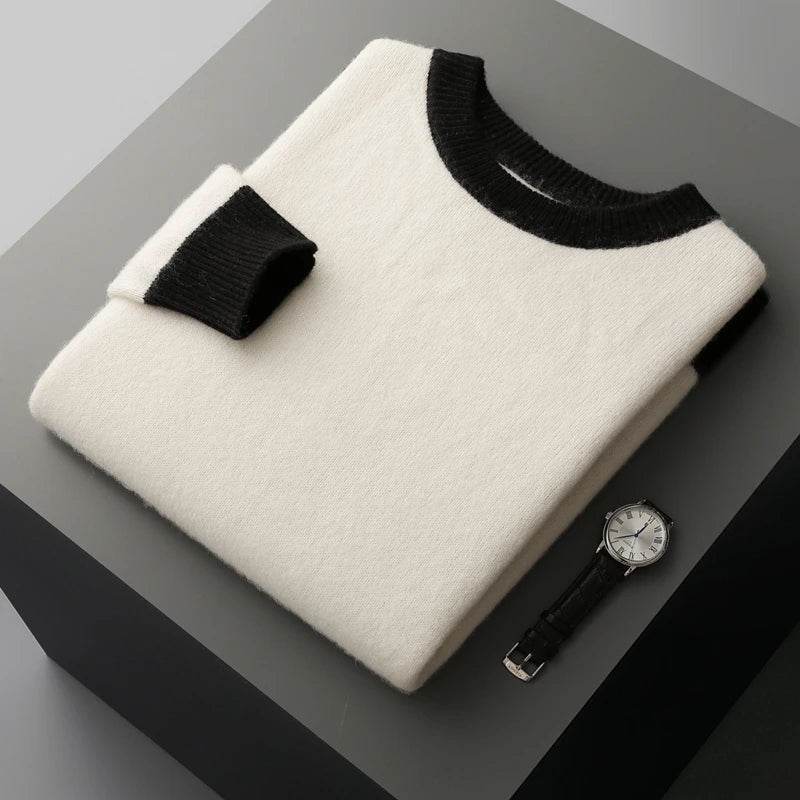 Casual Wool Contrast Knit Sweater - AngraBech