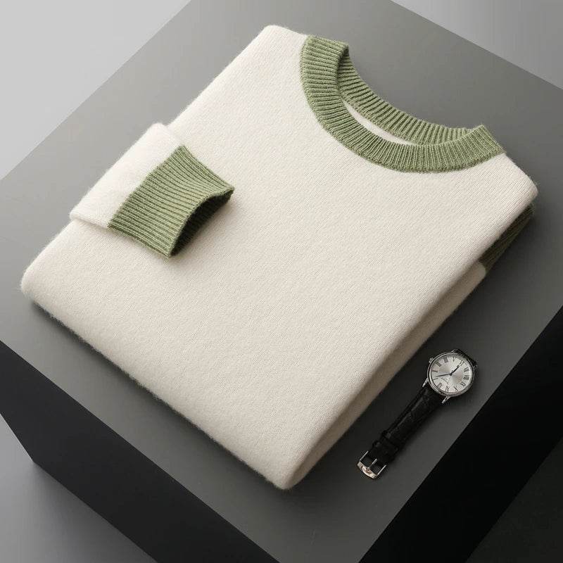 Casual Wool Contrast Knit Sweater - AngraBech