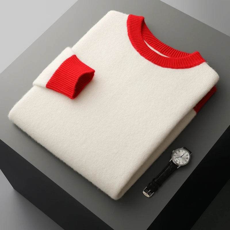 Casual Wool Contrast Knit Sweater - AngraBech