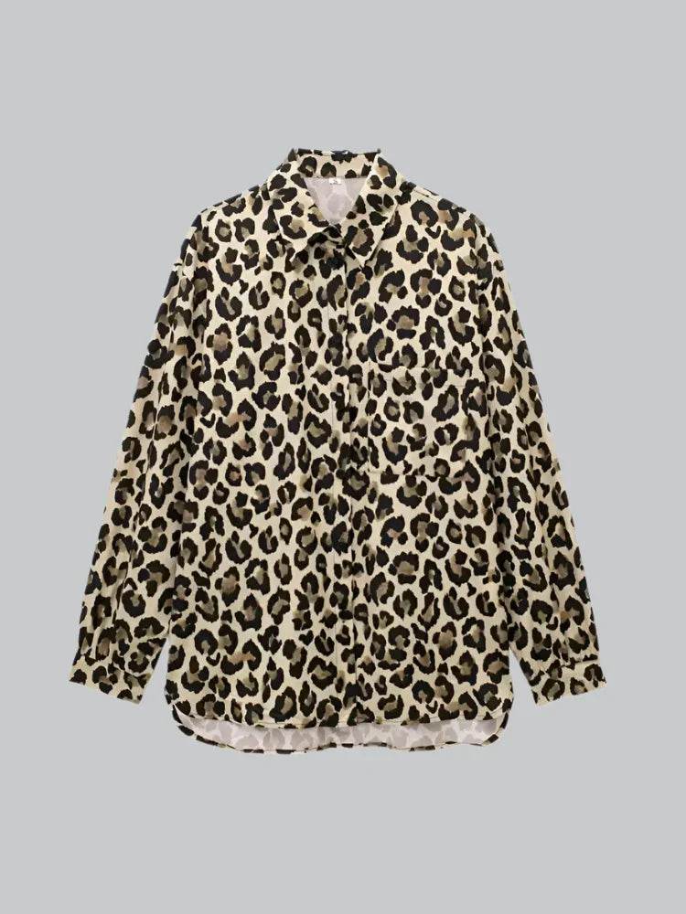 Chic Leopard Print Button Up Blouse - AngraBech