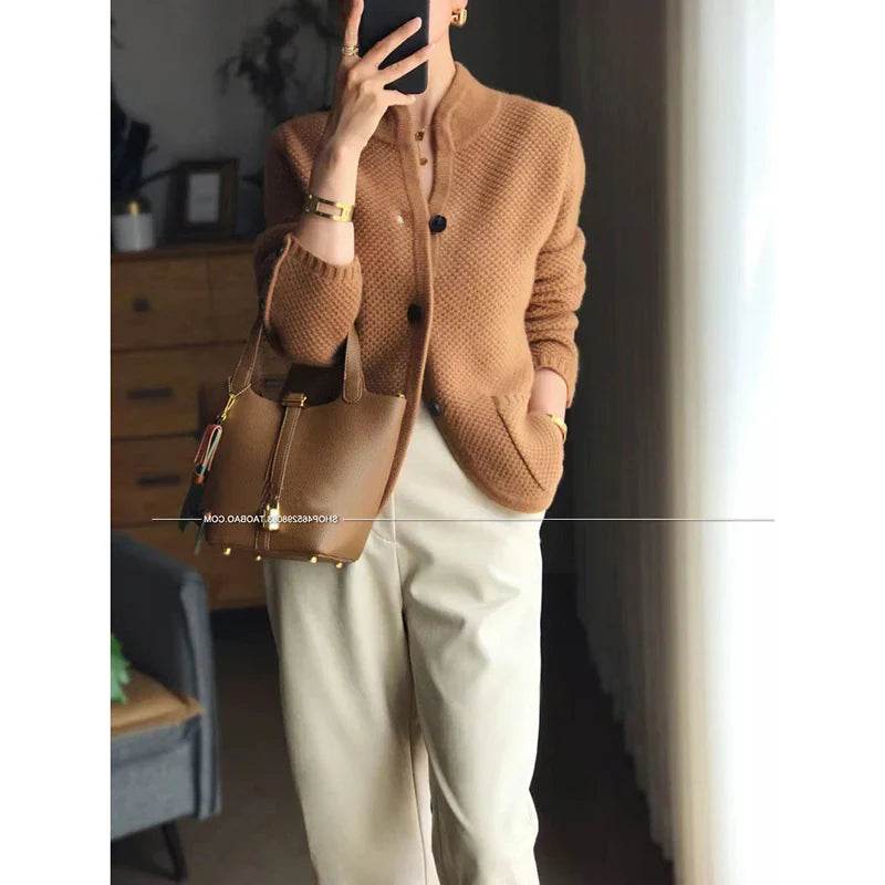 Chic Pure Cashmere Knit Cardigan Blazer - AngraBech