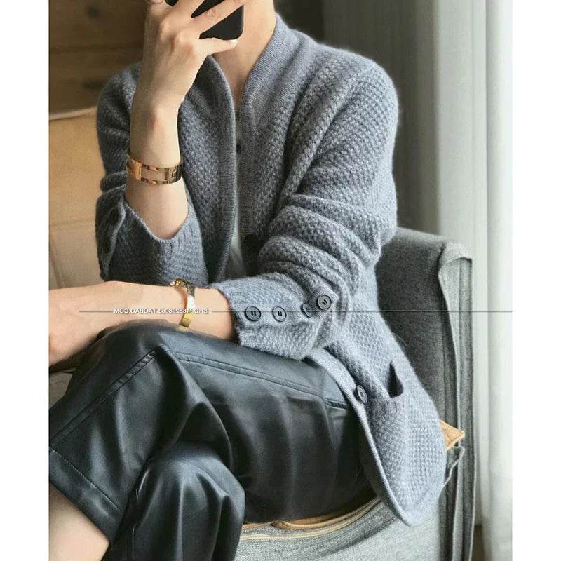 Chic Pure Cashmere Knit Cardigan Blazer - AngraBech
