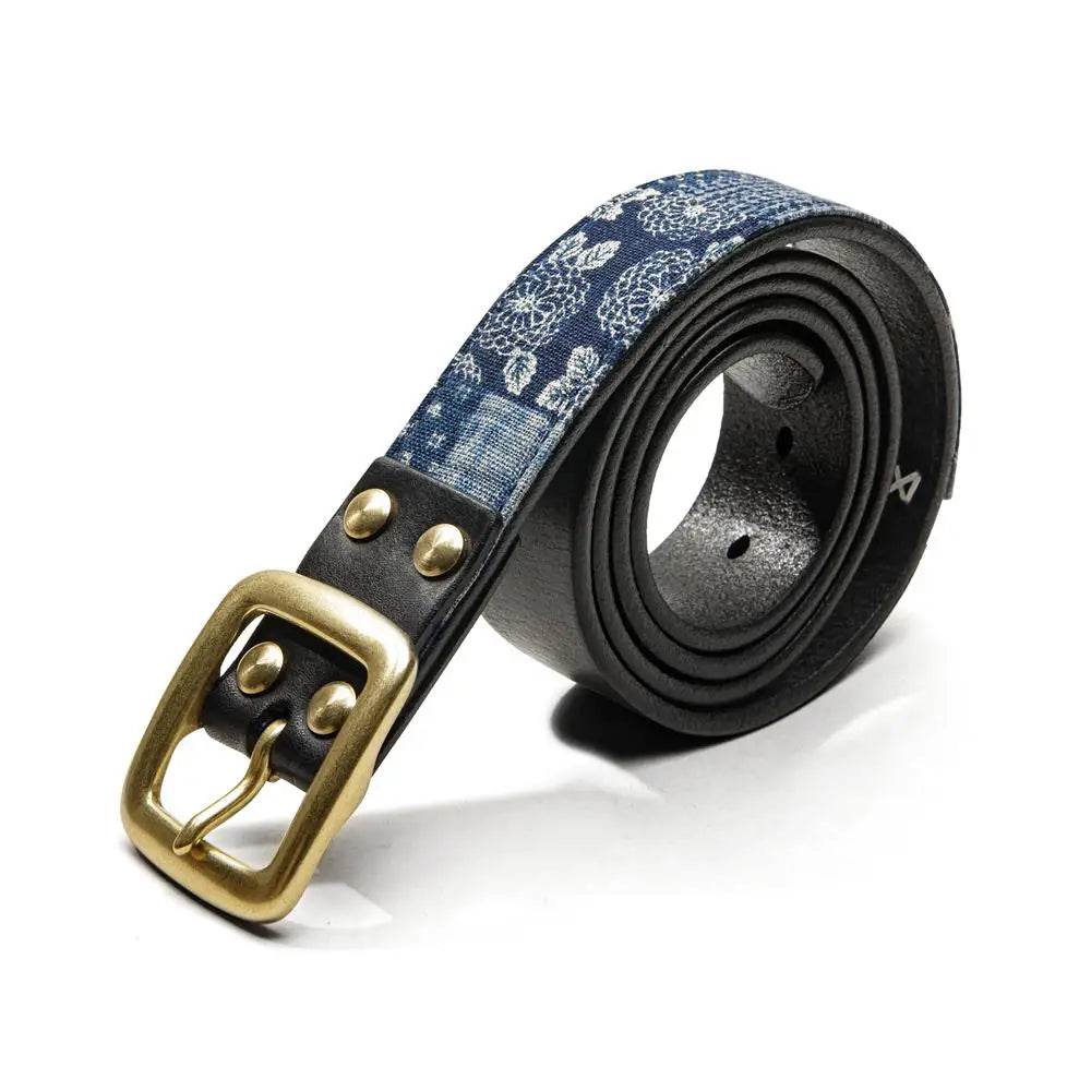 Cowhide Boro Print Retro Leaer Belt - AngraBech
