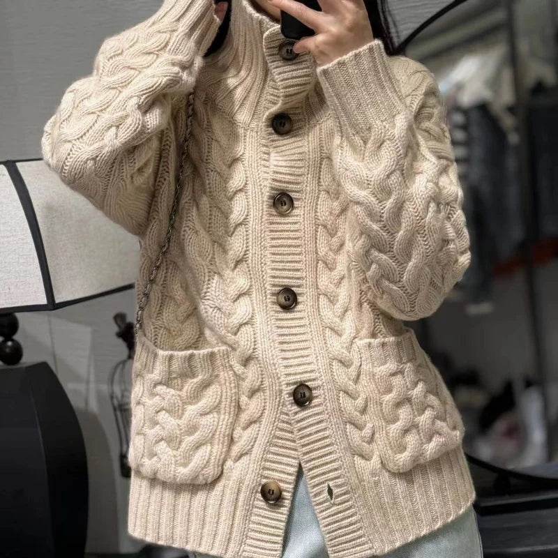 Cosy Wool Stand Collar Cardigan Blazer - AngraBech