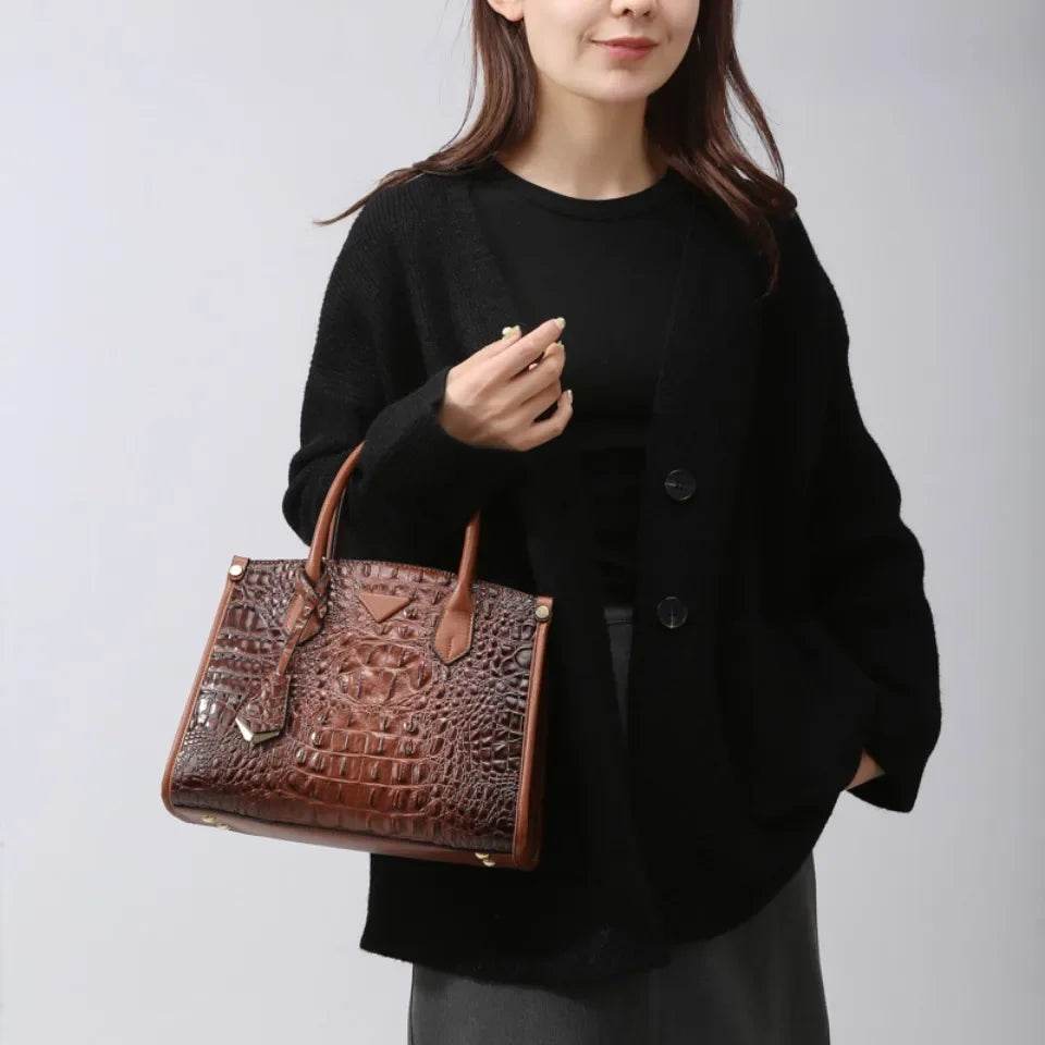 Crocodile Leaer Top Handle Bag - AngraBech