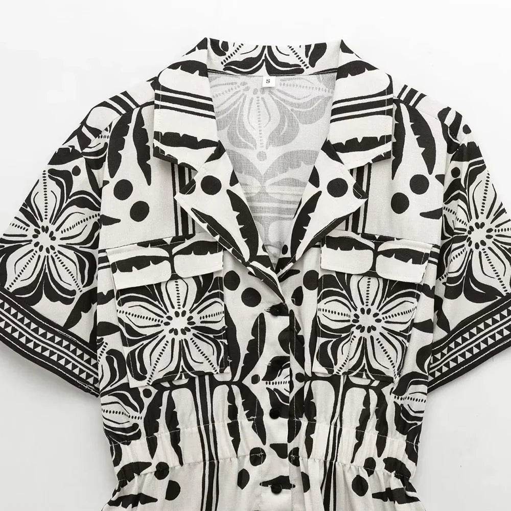 Womens Floral Print Short Blouses - AngraBech