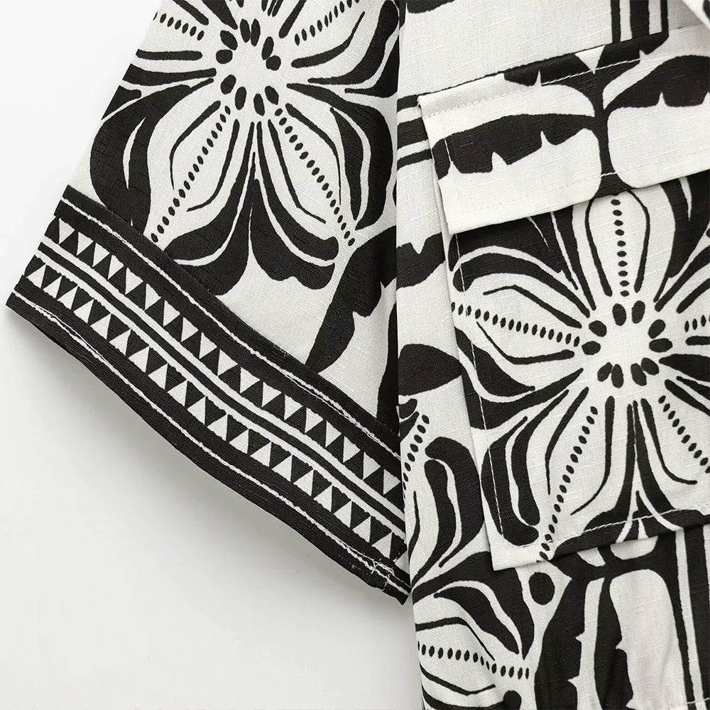 Womens Floral Print Short Blouses - AngraBech