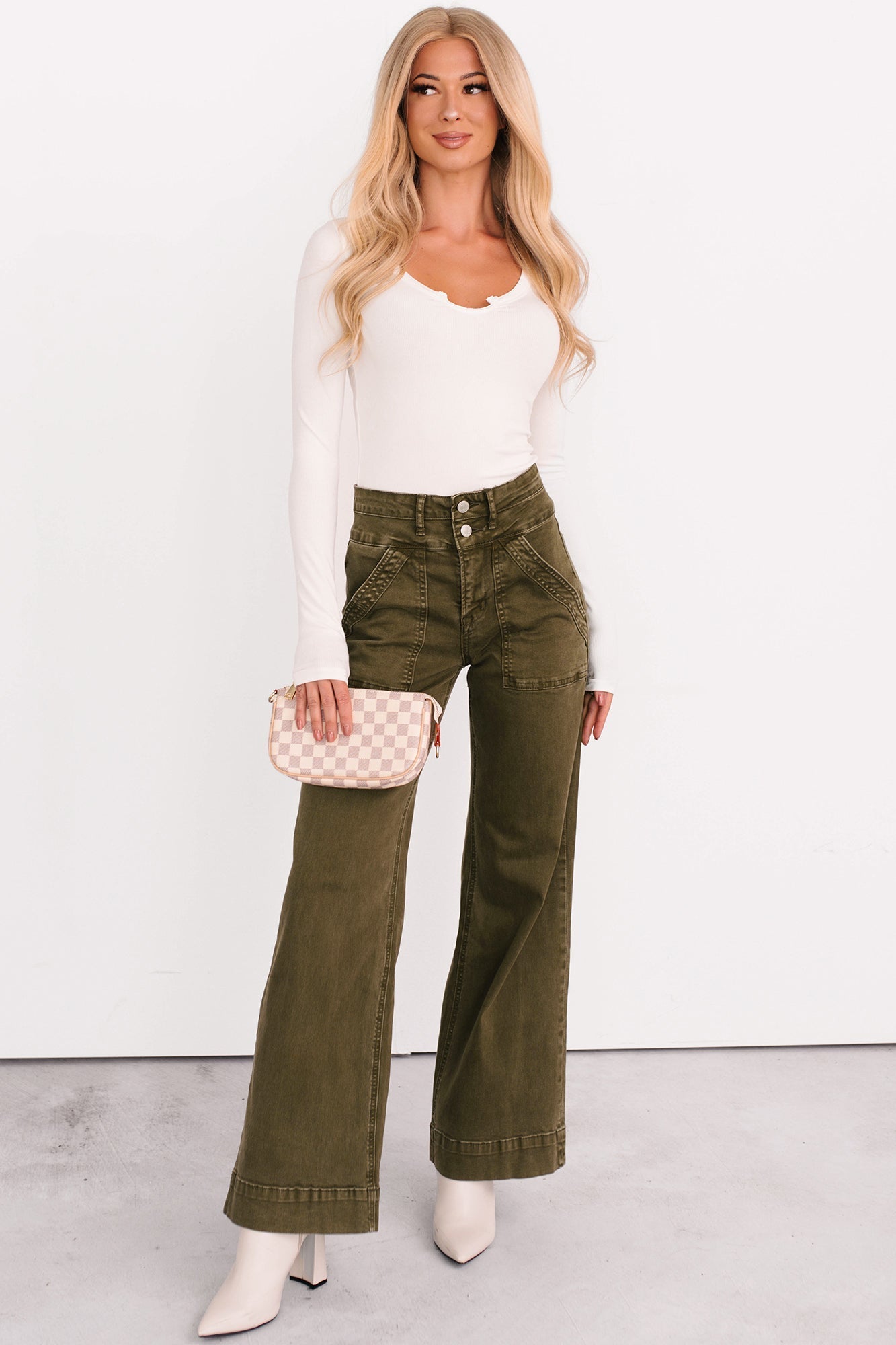 Henley Wide Leg Mica Denim Jeans (Fern Green) - NanaMacs