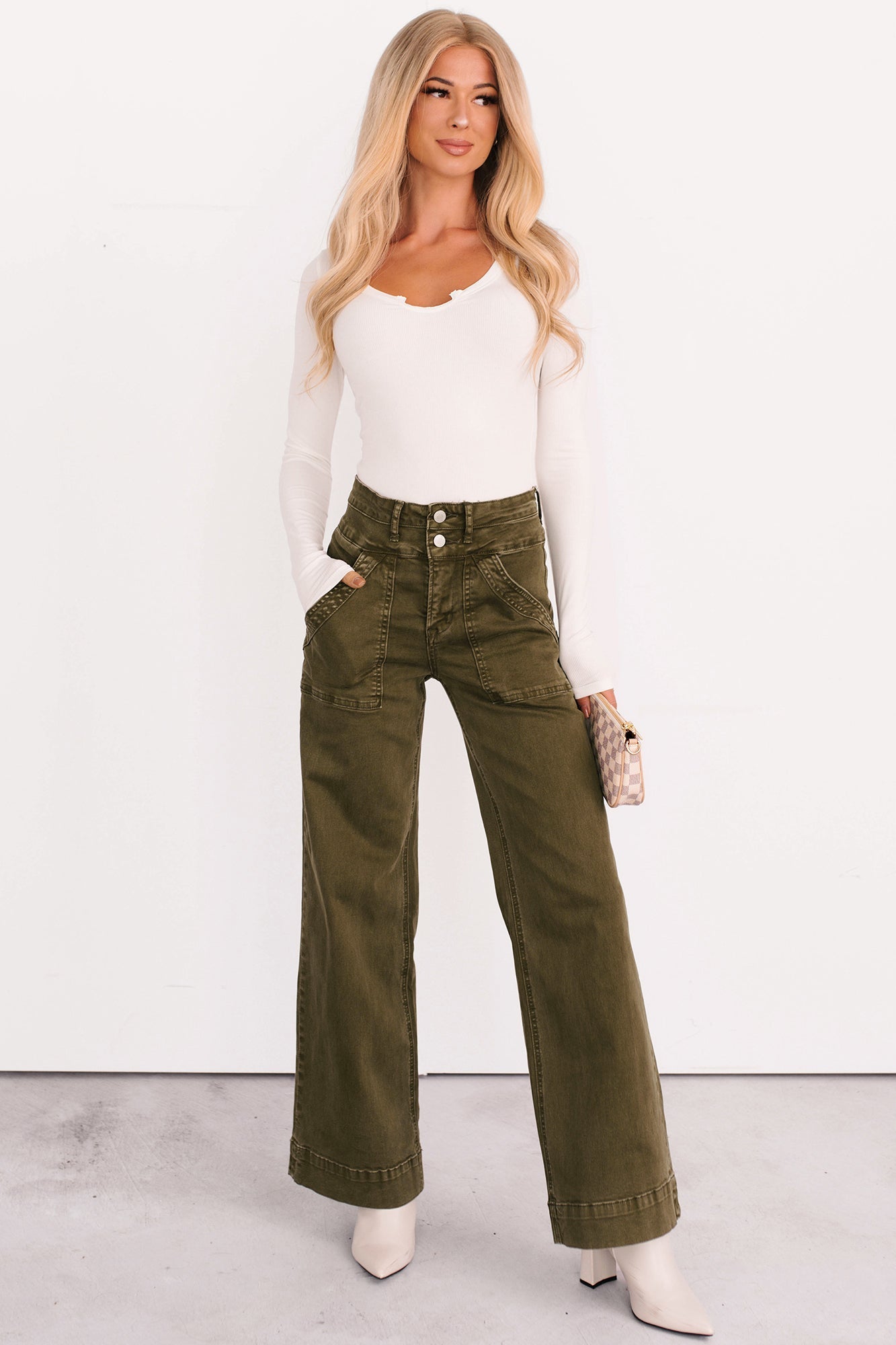Henley Wide Leg Mica Denim Jeans (Fern Green) - NanaMacs
