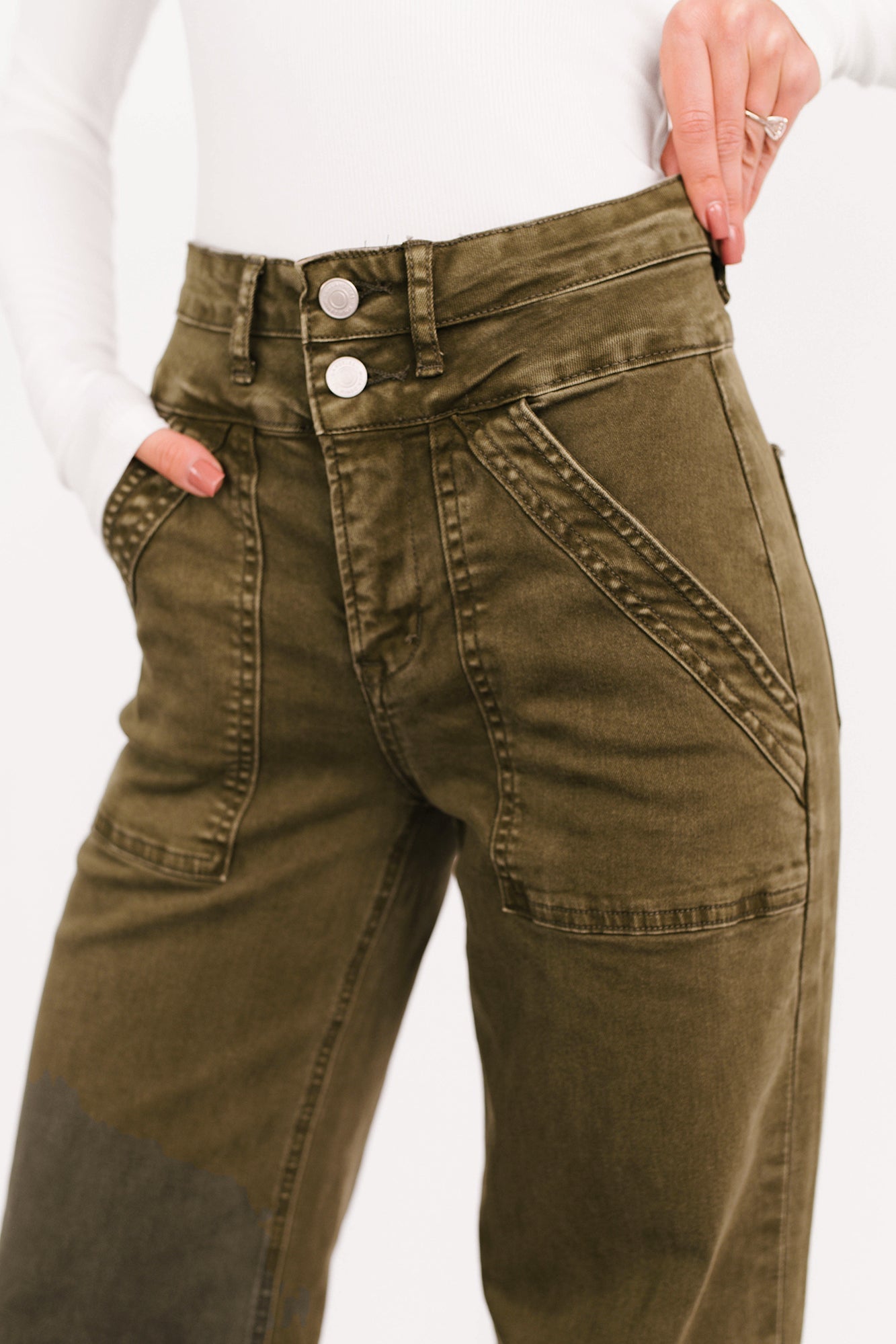 Henley Wide Leg Mica Denim Jeans (Fern Green) - NanaMacs