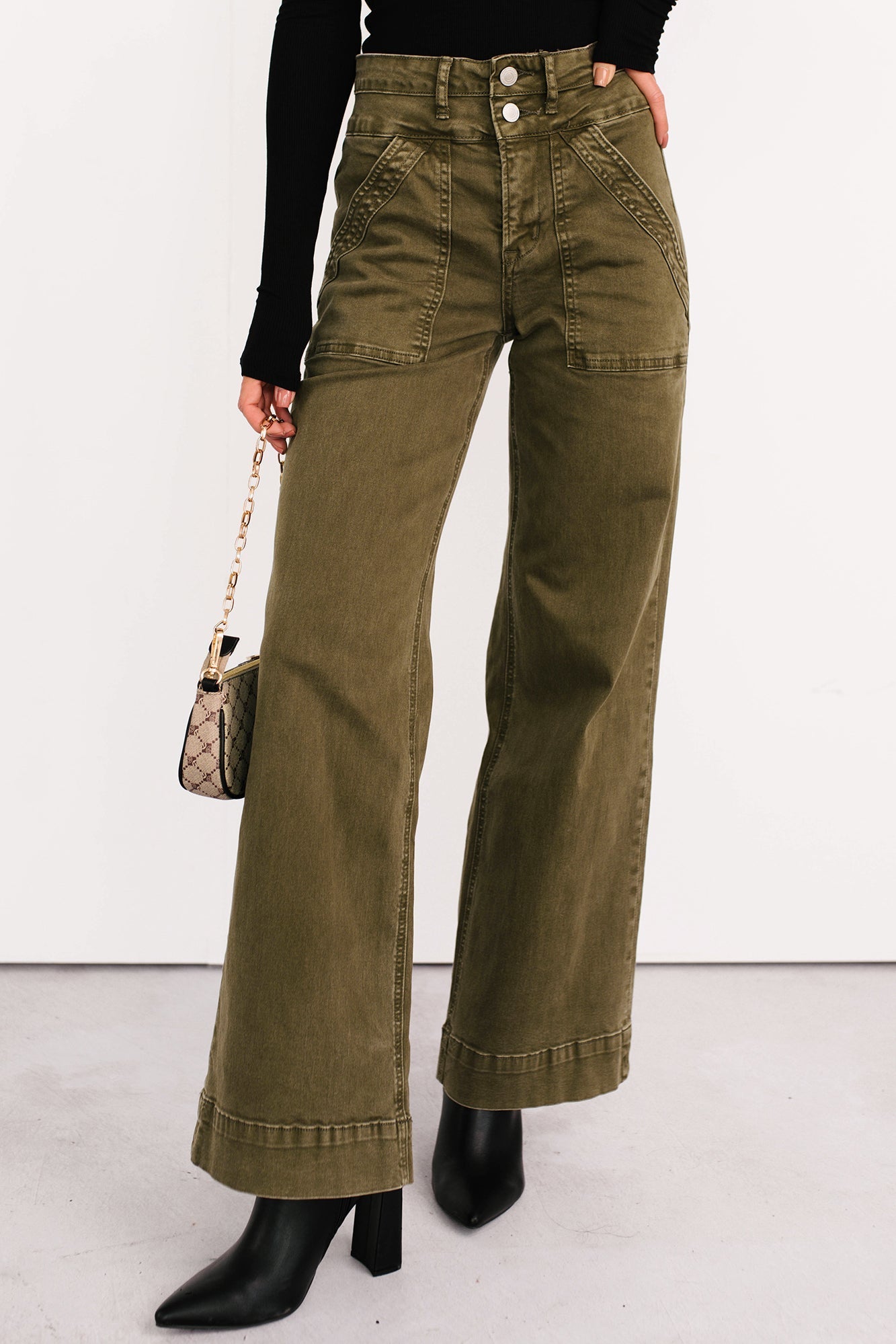 Henley Wide Leg Mica Denim Jeans (Fern Green) - NanaMacs