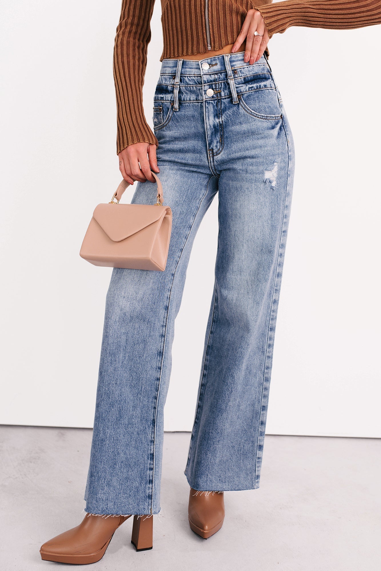 Xander High Rise Double Waist Saige Denim Jeans (Medium) - NanaMacs
