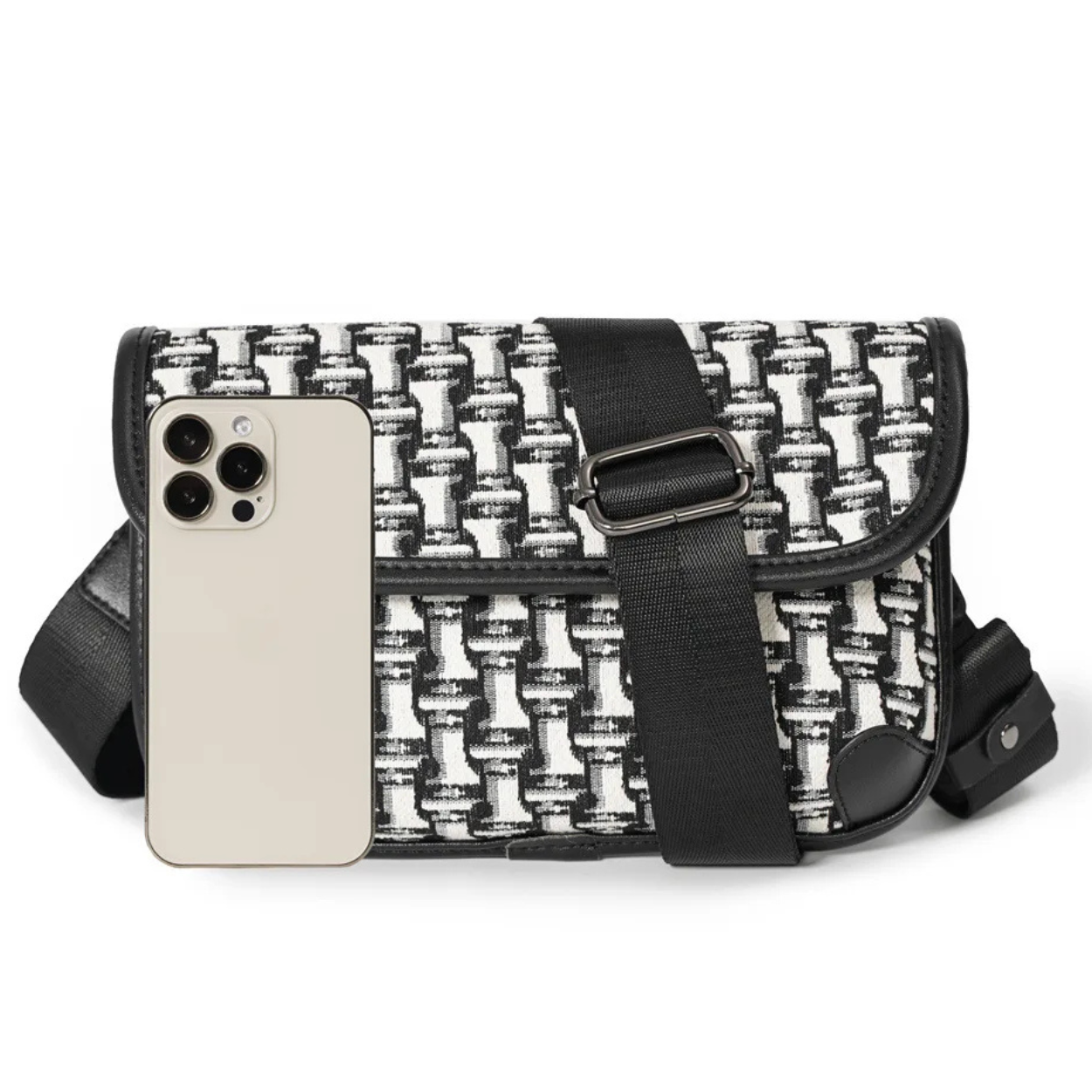 Jacquard Canvas Men Crossbody Messenger Bag Flap Shoulder