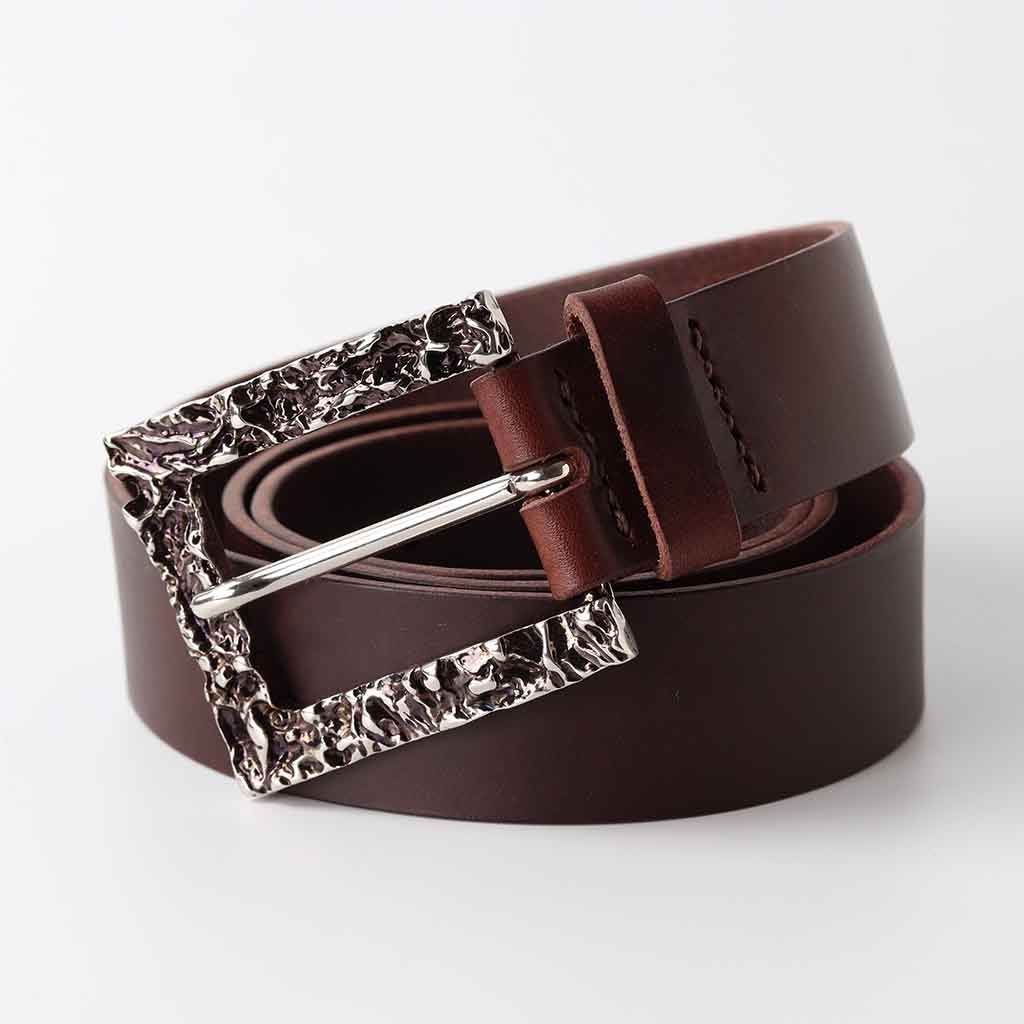 Unisex Leaer Belt Laro Chocolate Palladium By Kaseta - AngraBech