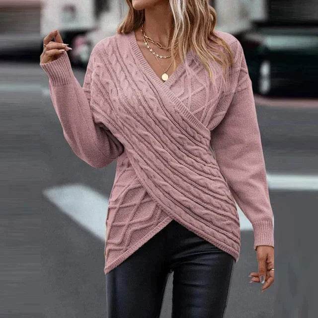 Asymmetrical Vne Wrap Knit Sweater - AngraBech