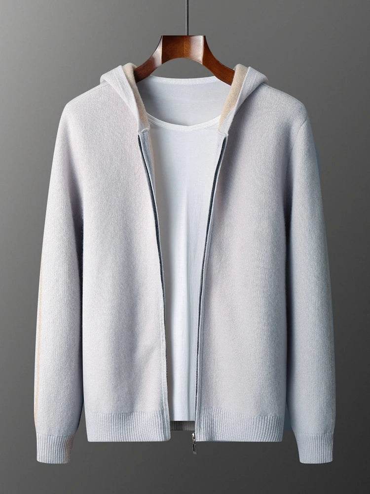 Mens Pure Cashmere Zipper Hooded Cardigan - AngraBech