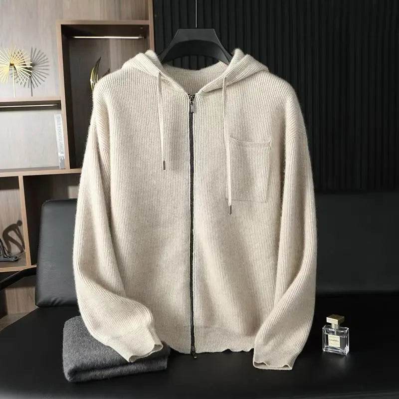 Mens Pure Cashmere Zip Hoodie Cardigan Set - AngraBech