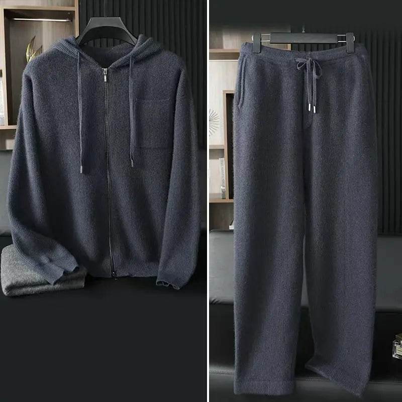 Mens Pure Cashmere Zip Hoodie Cardigan Set - AngraBech