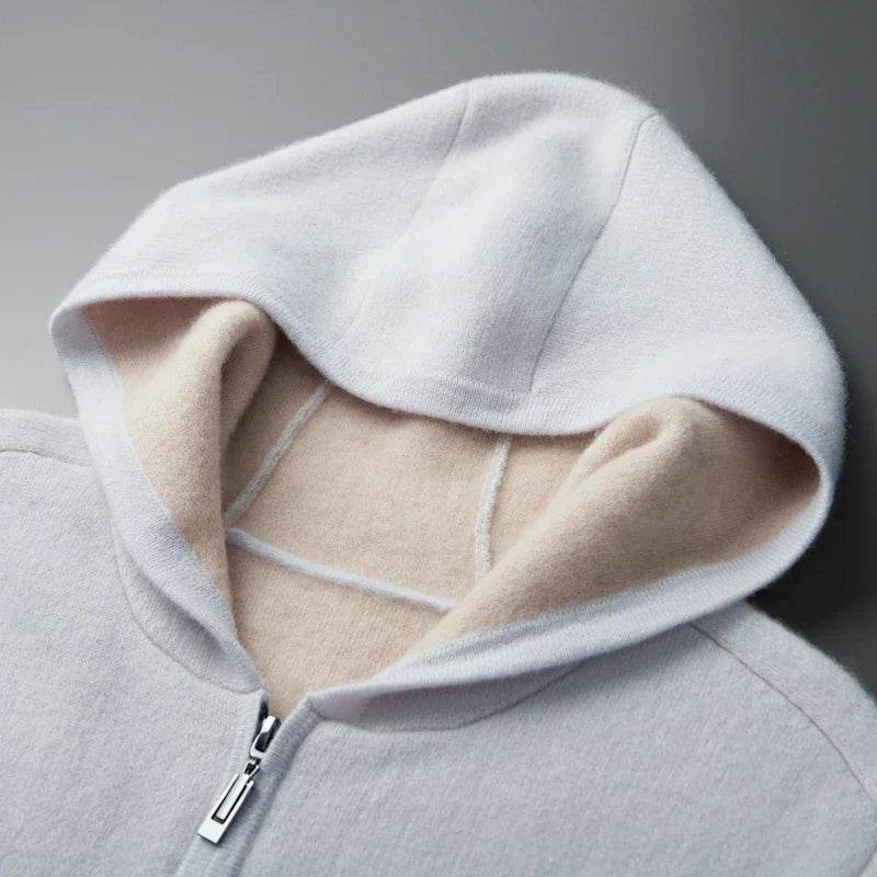 Mens Pure Cashmere Zipper Hooded Cardigan - AngraBech