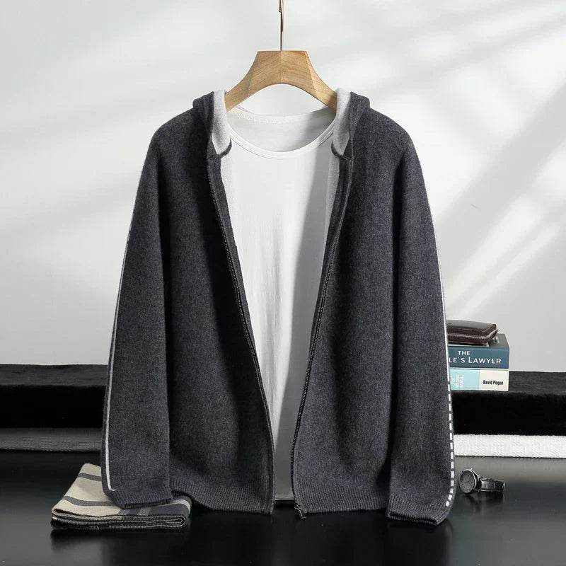 Mens Pure Cashmere Zipper Hooded Cardigan - AngraBech