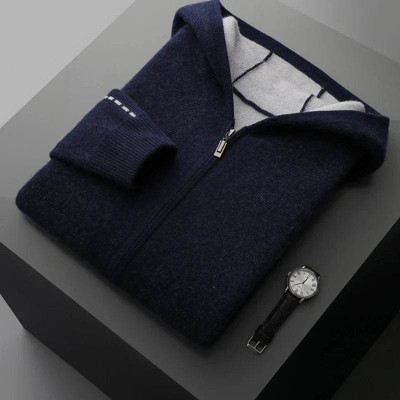 Mens Pure Cashmere Zipper Hooded Cardigan - AngraBech